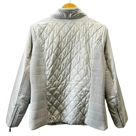 Spanner  Quilted Puffer Jacket Silver Metallic Dove Grey Size Medium - Picture 2 of 16